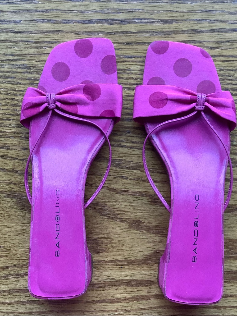 Bandolino Hot Pink Polka Dot Bow Slide Sandals